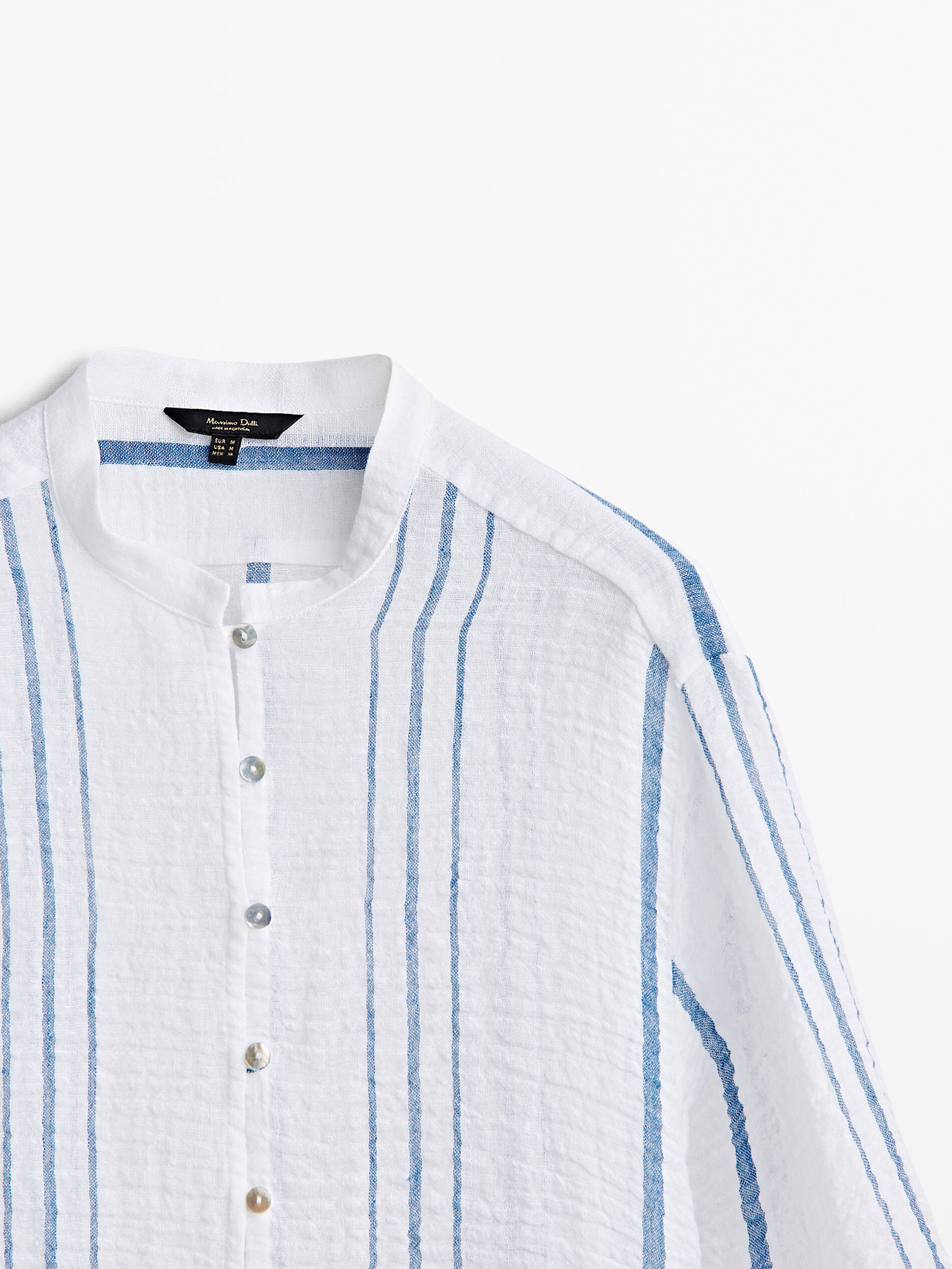 Camisa listrada, mistura de linho, com estampa em relevo - BRANCA