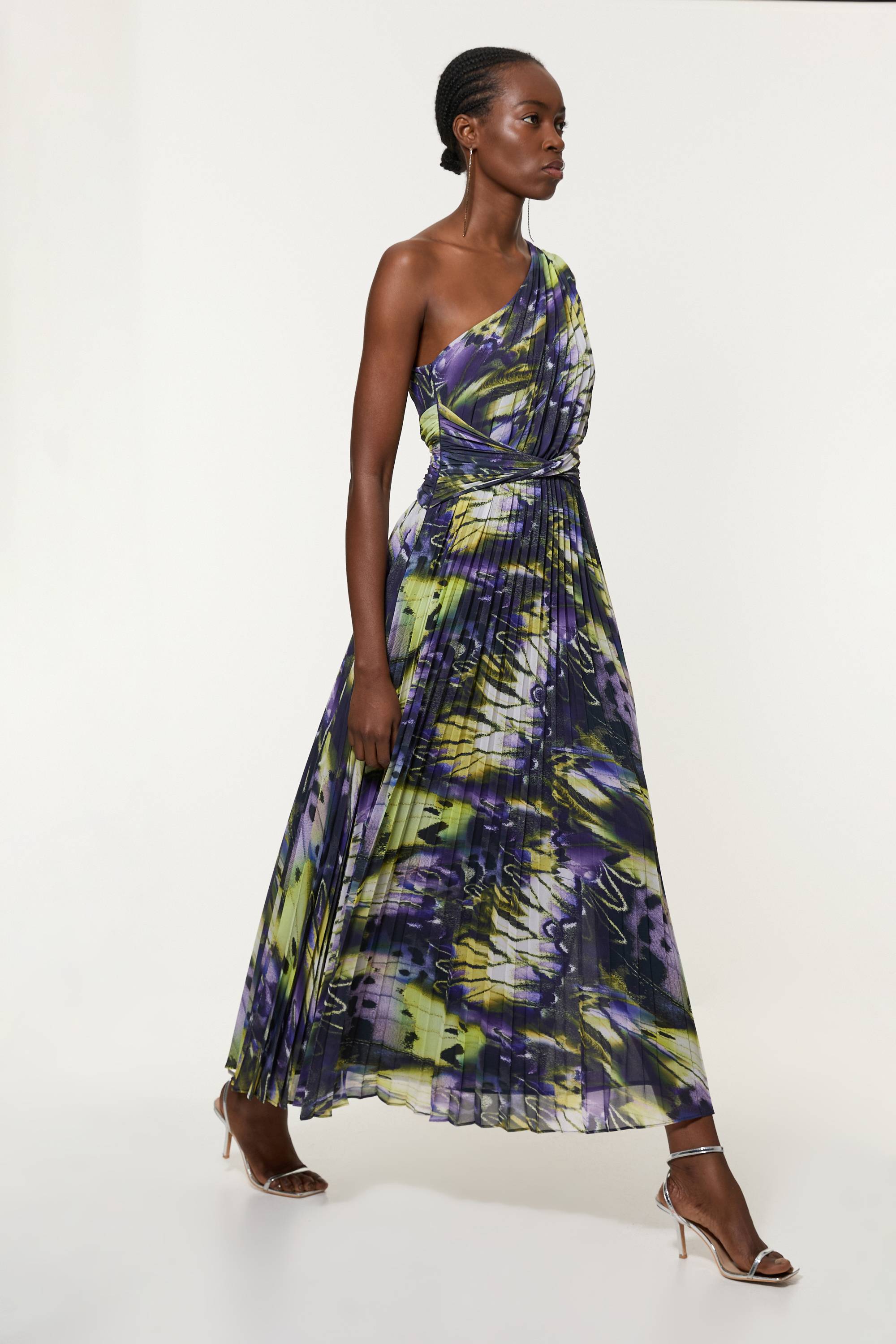 KarenMillen Robe Mi-longue Asymétrique Tissée À Imprimé Plumes Froissé Grande Taille