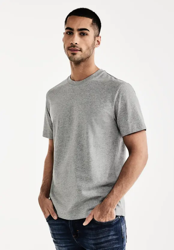 Basic T-Shirt in Unifarbe - cloud grey melange