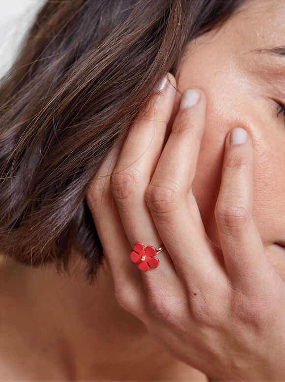 Anillo Con Flor - Coral