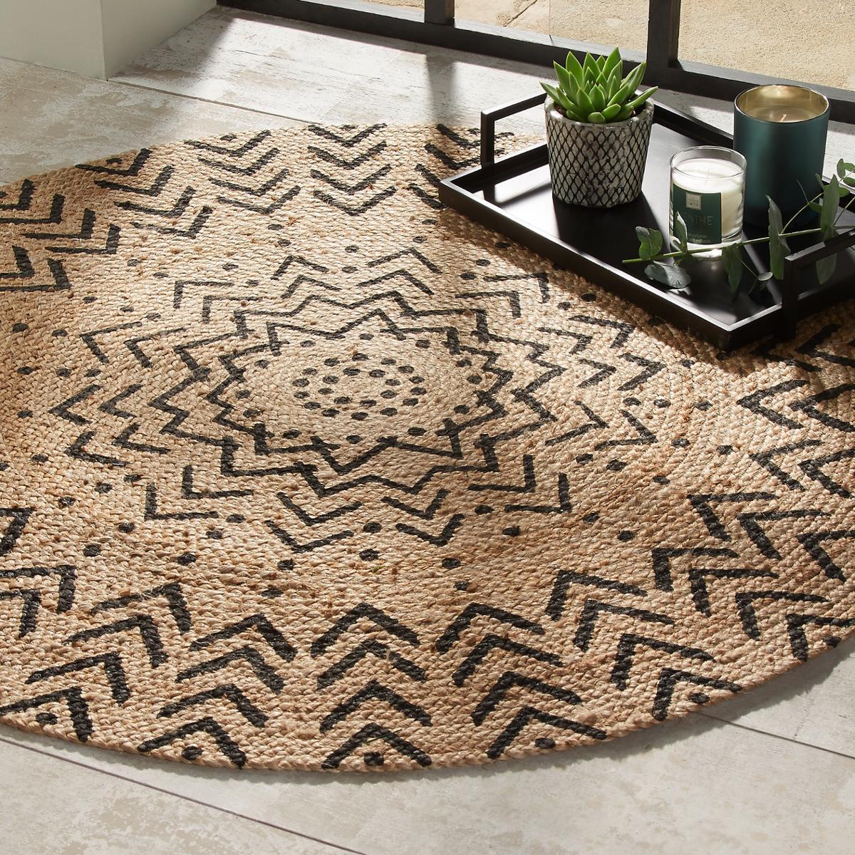 TAPIS JUTE ROND IMPRIME LIVIN D.120CM