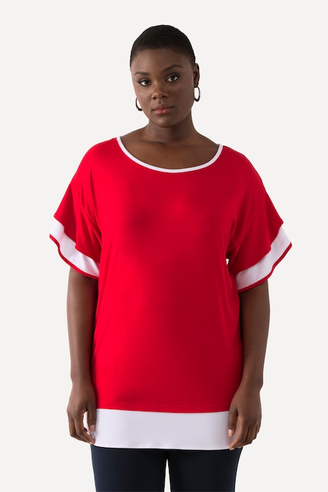 T-Shirt, Oversized, Rundhals, Volant-Halbarm