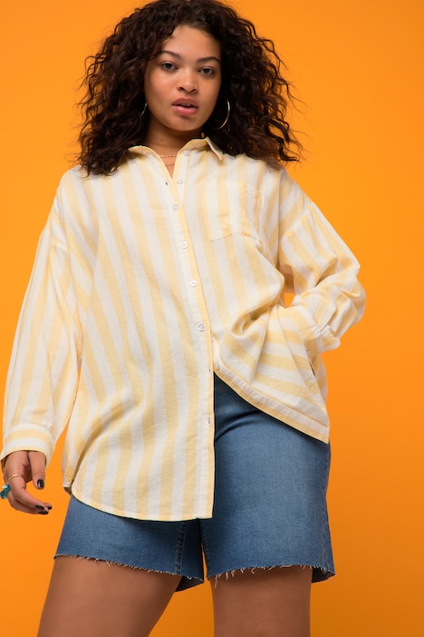 Hemd, oversized, Streifen, Hemdkragen, Langarm