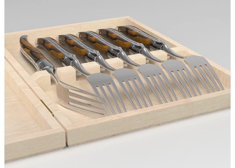 Service de 6 fourchettes Laguiole avec un manche en bois d'ébène royal et mitres en acier inoxydable
