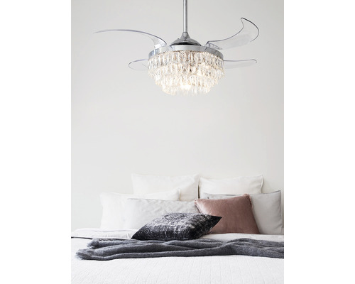 Plafondventilator Fanaway Veil Ø 122 cm chroom/helder met afstandsbediening, zomer- en winterfunctie