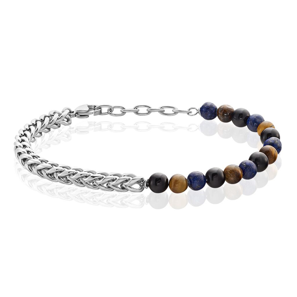Bracelet Acier Blanc Calum œil De Tigre Onyx Agathe