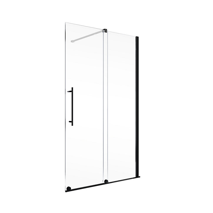 Paroi de douche Walk In coulissante, 140 x 200 cm, Schulte NewStyle, verre transparent anticalcaire, profilé noir