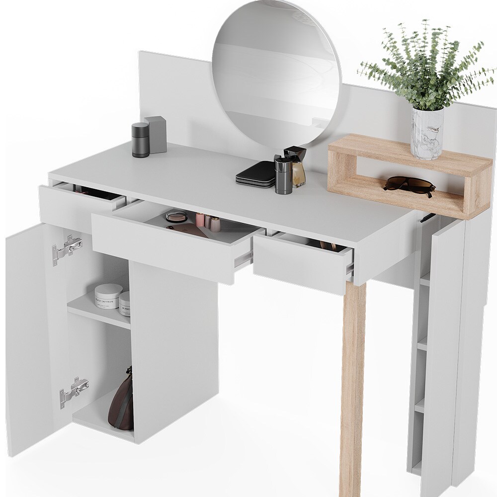 Vicco Schminktisch mit Spiegel Olivia, 110x120cm weiß, Frisiertisch 3 Schubladen