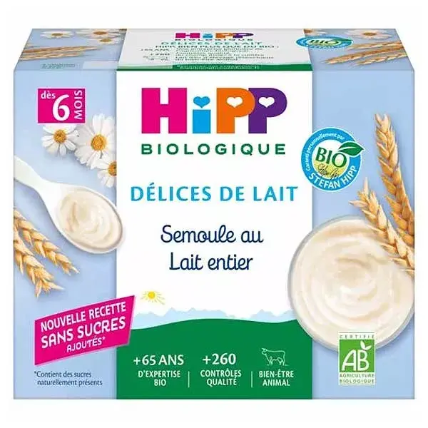Sêmola com Leite Integral Hipp Organic Milk Delights +6m 4 x 100g