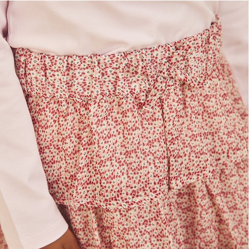 Jupe courte volantée imprimé fantaisie pour fille - Rose