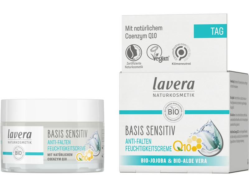 Lavera Feuchtigkeitscrème Basis Sensitive Q10 50 ml Natürliche und pflegende Anti-Falten Gesichtscreme für sensible Haut