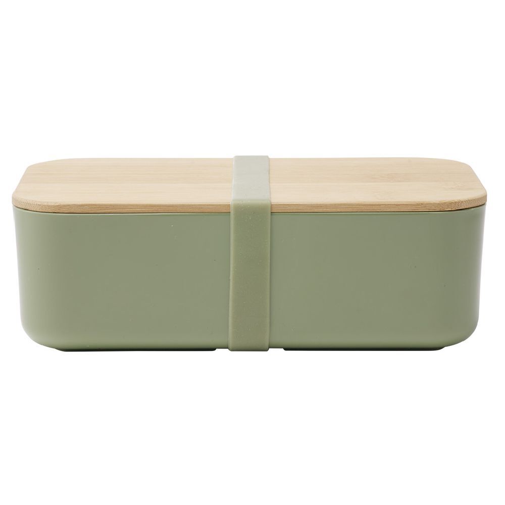 Lunchbox en plastique avec couvercle bambou +sangle silicone 900 ml