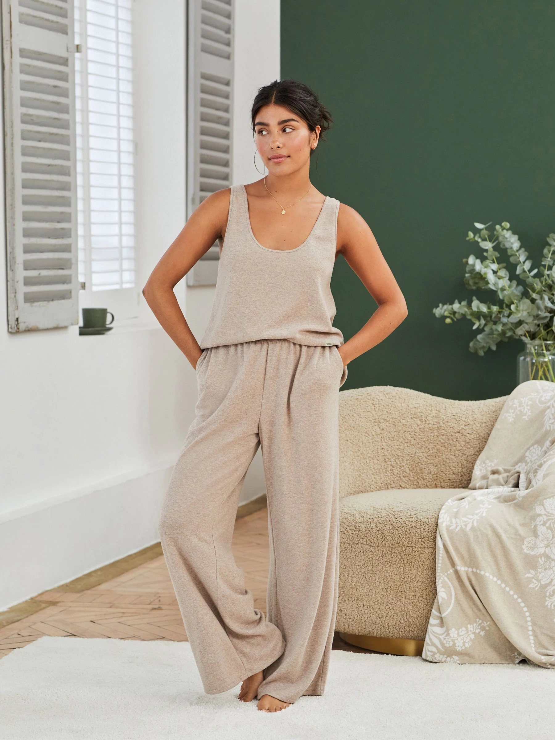 Moutkleurig - Laura Ashley gebreide loungebroek