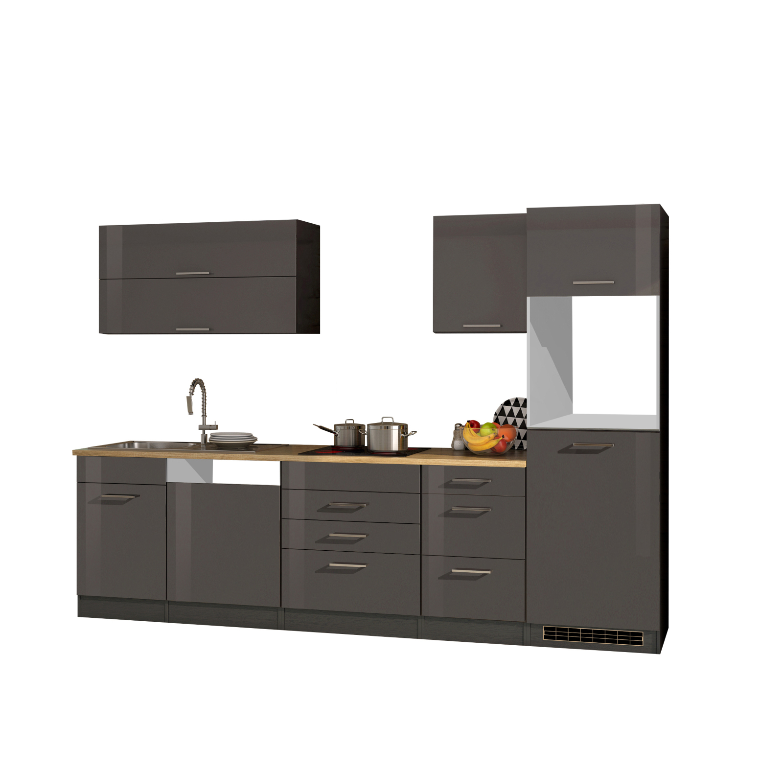 Küchenblock ROM - grau Hochglanz- 300 cm