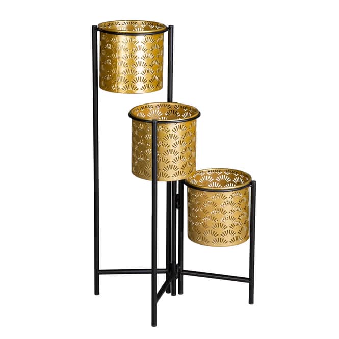 Pflanzetagere - 3 Töpfe - gold/schwarz - aus Metall - ca. 25 x 25 x 55 cm