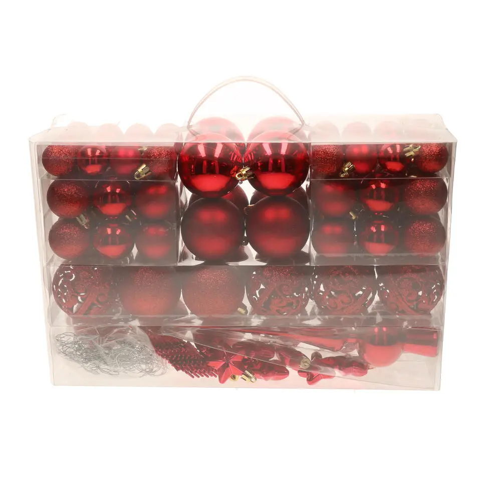 Bellatio decorations Kerstballen set - 110x - rood - kunststof