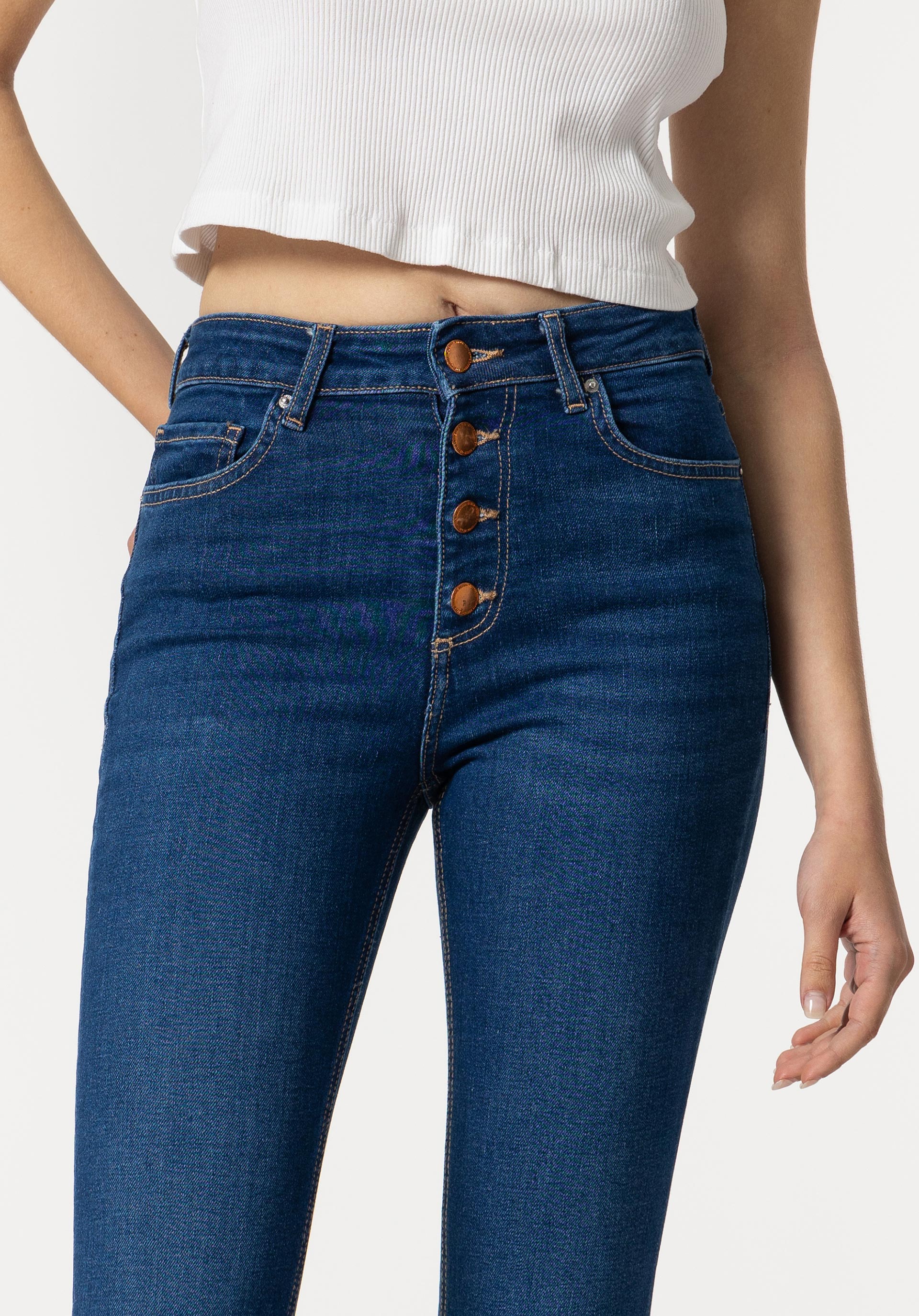 Jeans Megan Cropped Flare Cintura Alta