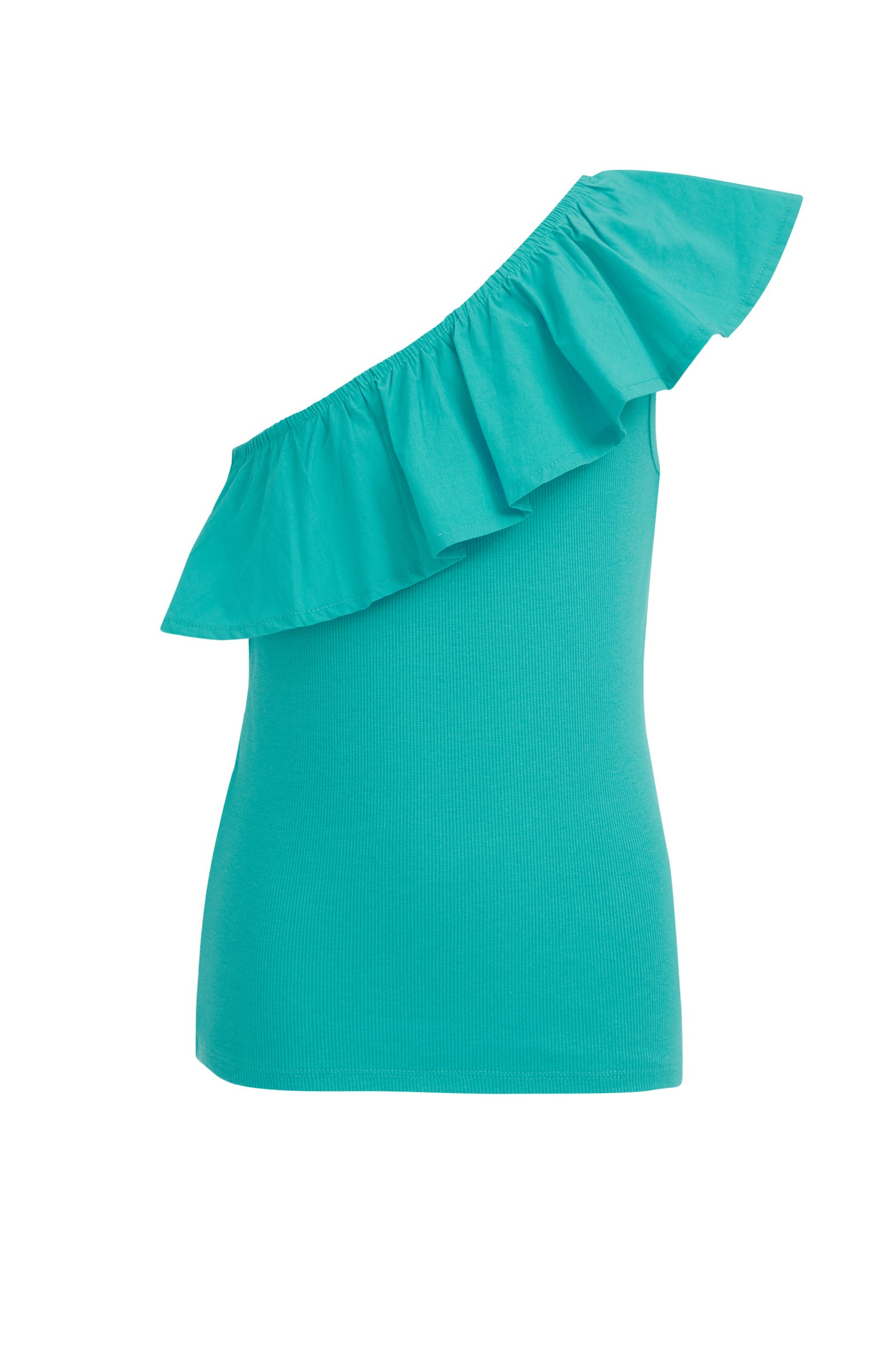 Meisjes one-shoulder top met ribstructuur WE Fashion Turkoois