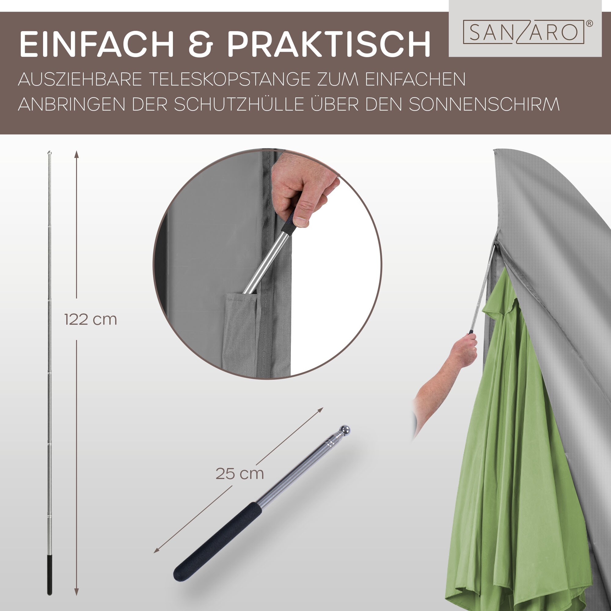 SANZARO Schutzhülle Gartenschirm Abdeckung Ampelschirm Sonnenschirm |280 x 40/81/50 cm (HxB)