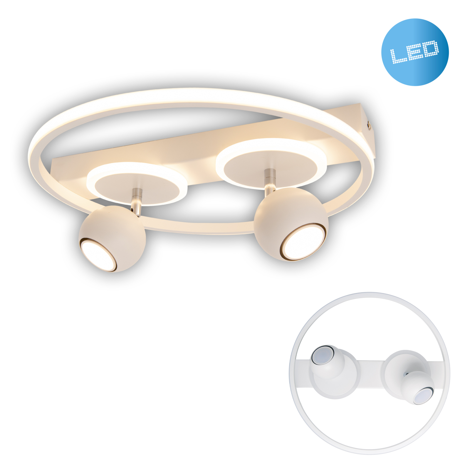 2er-Spot LED Deckenleuchte RONDA - weiß - 15 cm hoch