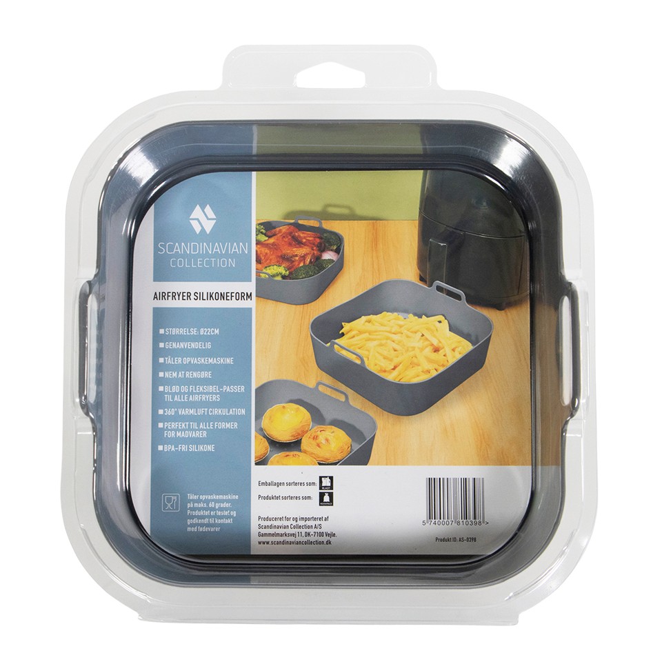 Scandinavian Collection - 2 x Airfryer silikoneform, firkantet Ø22cm