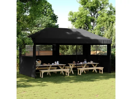 Tente de réception pliable escamotable 3 parois latérales noir