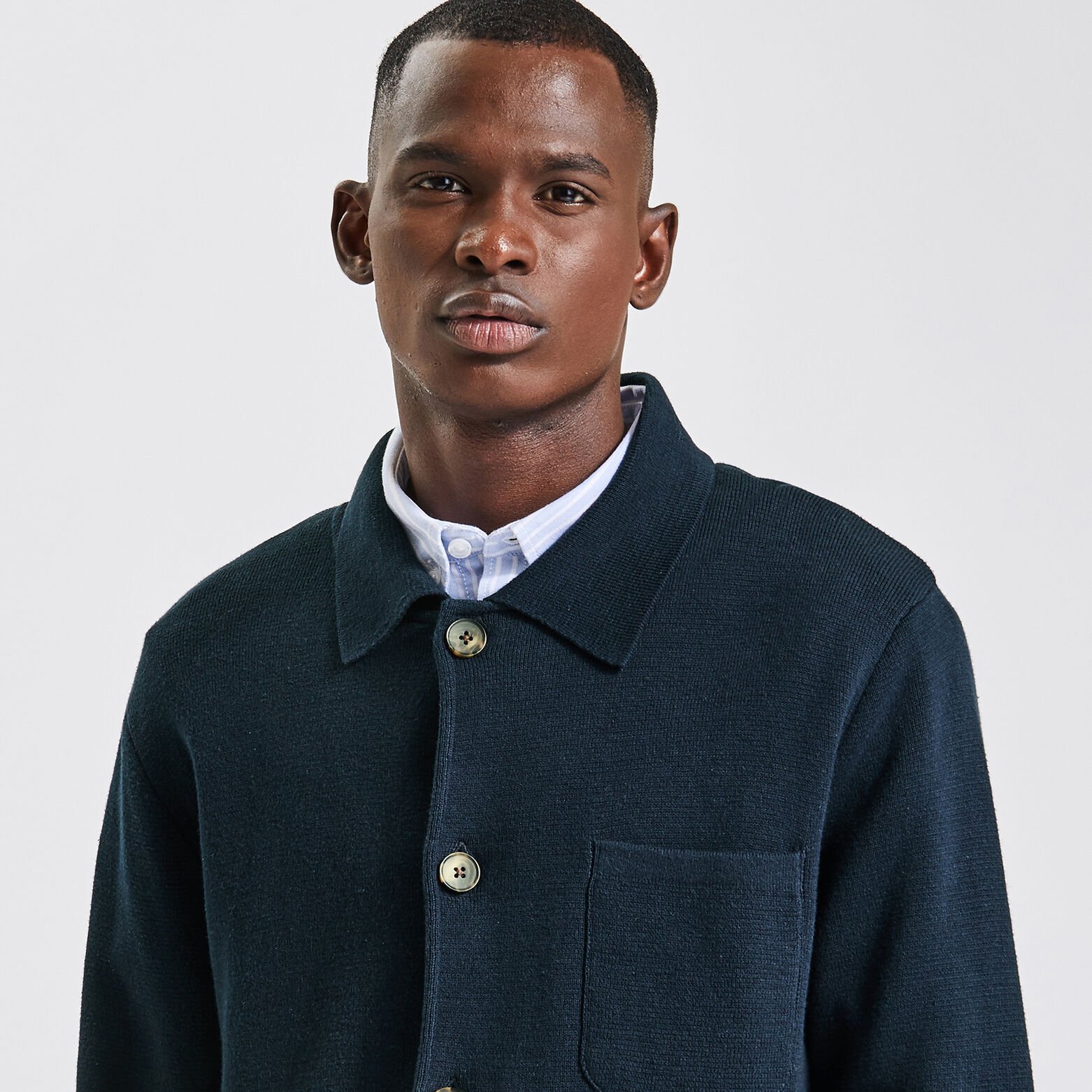 Gilet col chemise en maille Bleu foncé