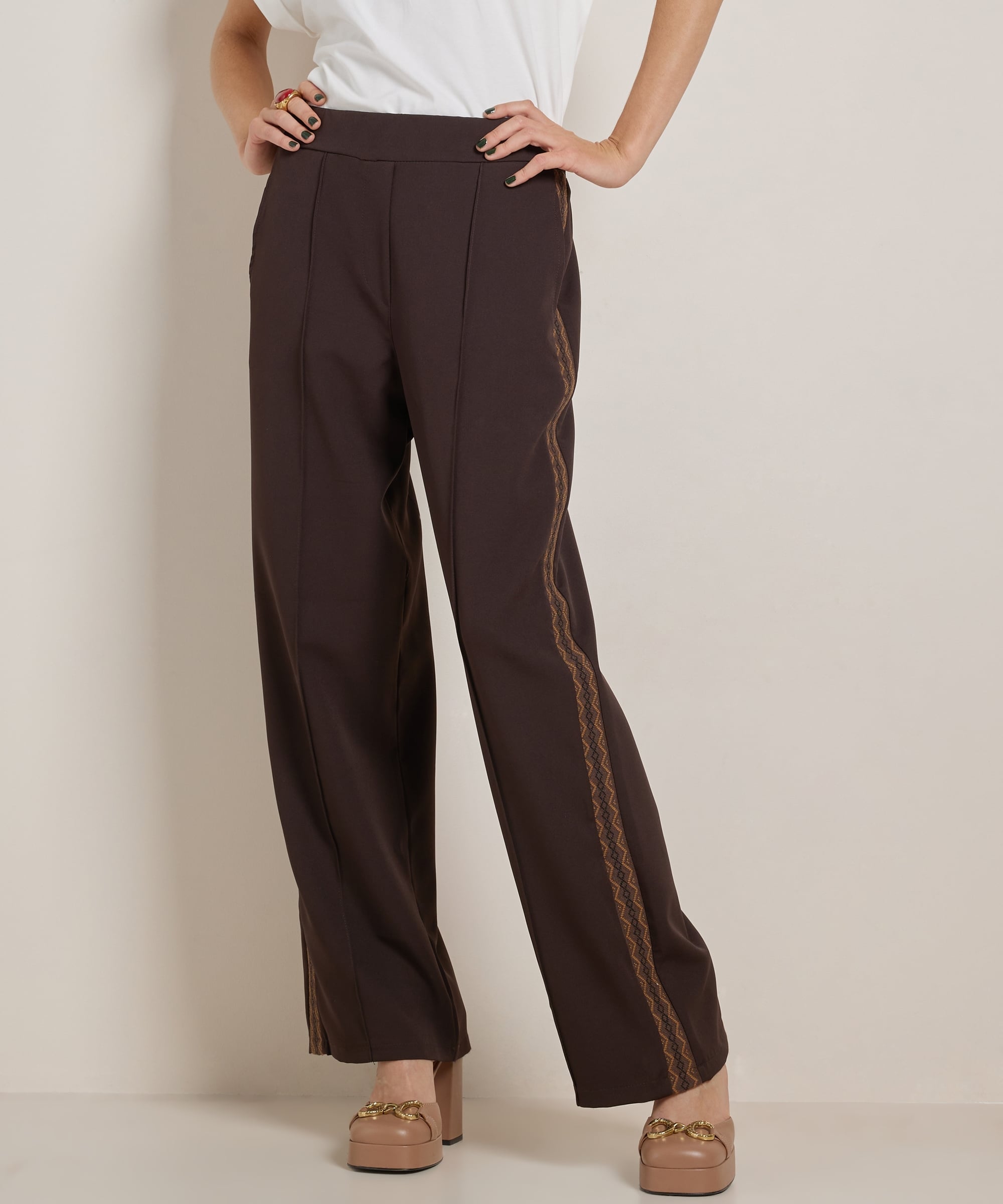 wide fit broek met bies