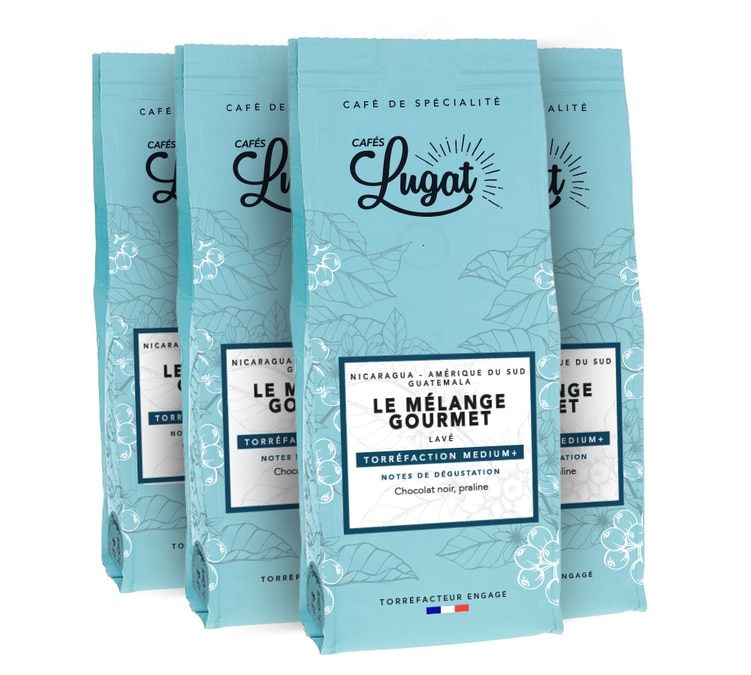 4x250g Café en grain Le Mélange Gourmet - CAFES LUGAT