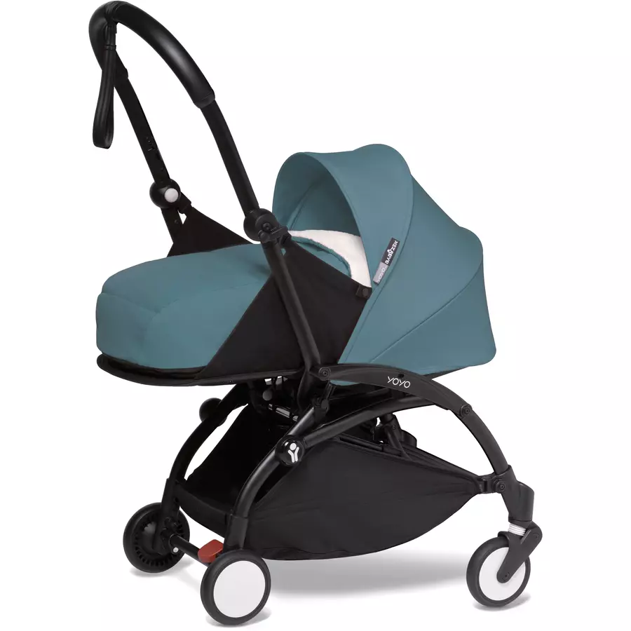 BABYZEN Kinderwagen YOYO2 0+ Black mit Neugeborenenaufsatz und Textilset Aqua