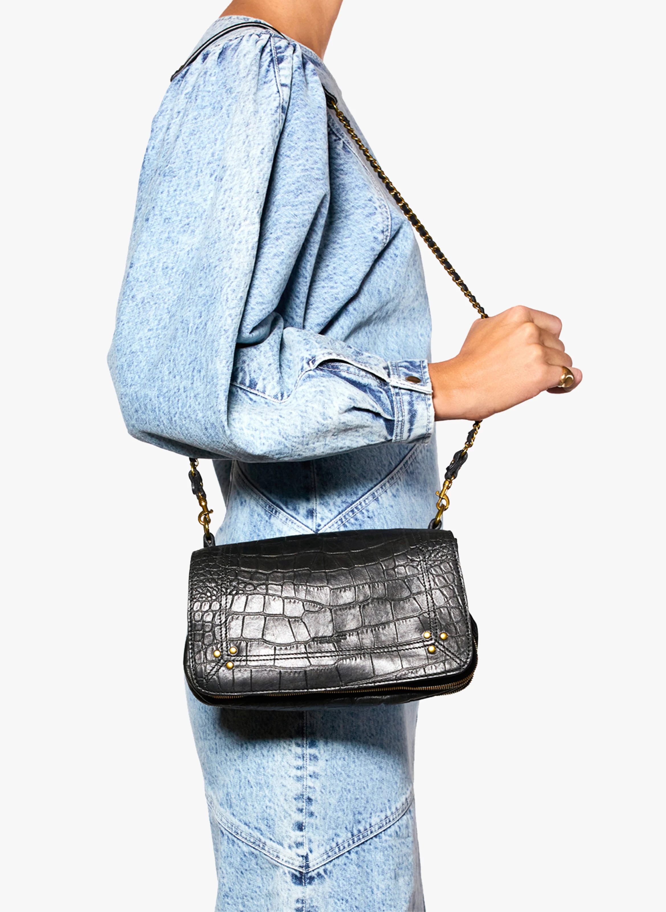 BOBI - Sac bandoulière en cuir croco| Noir