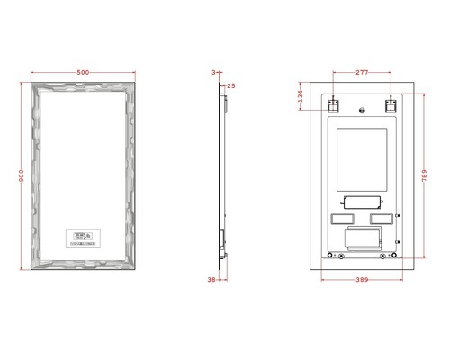 LED-badkamerspiegel met multimediafuncties, touchscreen, Bluetooth, anti-condensfunctie en FM-radio, inclusief spiegelverwarming en luidsprekers, 50x90 cm