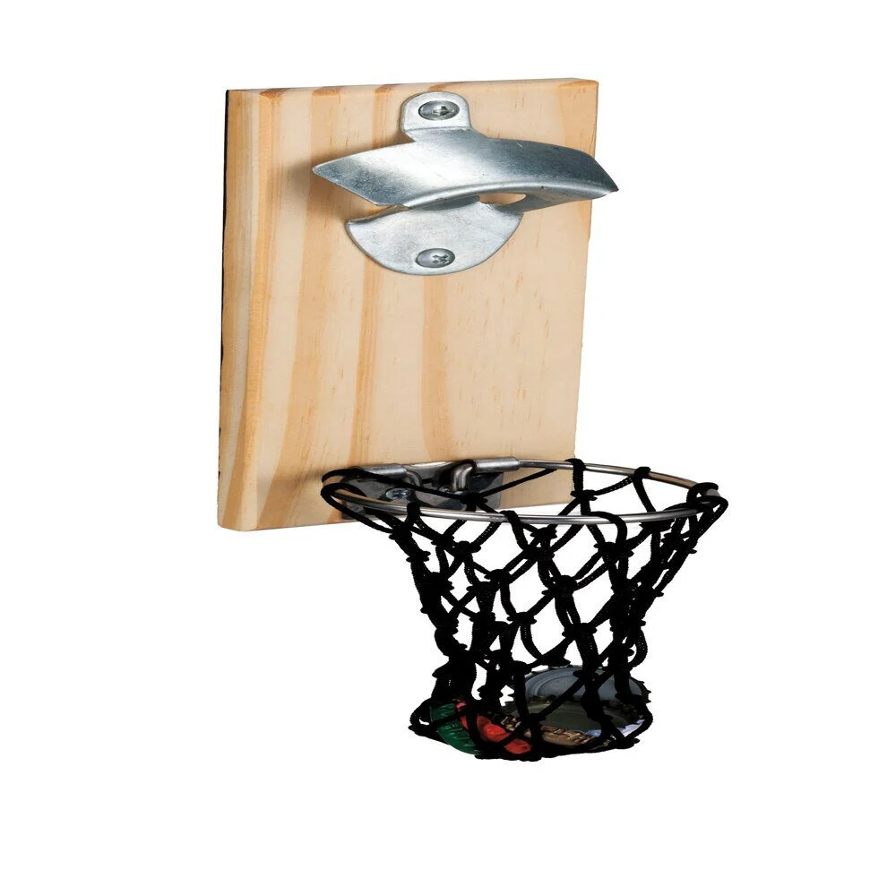 Décapsuleur mural basketball en bois 8x5xH20cm