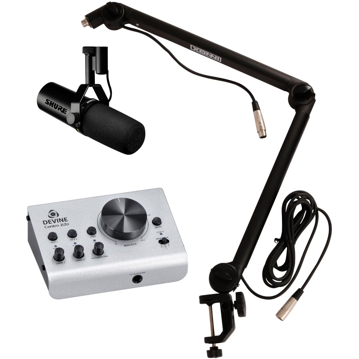 Shure SM7dB + Devine Centro 2i2o podcast en studiobundel