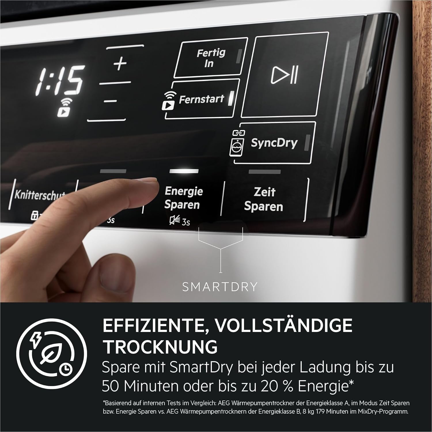 AEG WiFi Wärmepumpentrockner 8 kg mit SmartDry, Serie 9000: AbsoluteCarePlus Daunentrocknung, Punktgenaue Ergebnisse mit 3D-Scan Restfeuchteermittlung, Energiekl. A, Trommelbeleuchtung, TR9XW80880