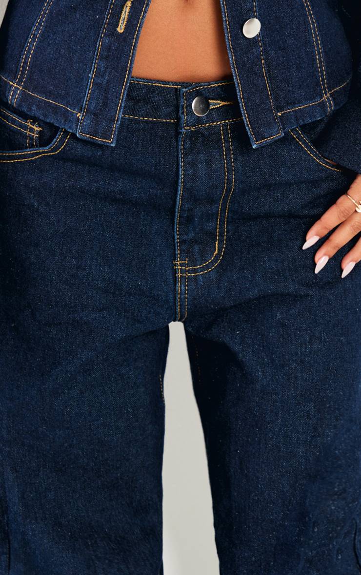 Indigo Blue Wash Jean Taille Moyenne Coupe Droite Petite