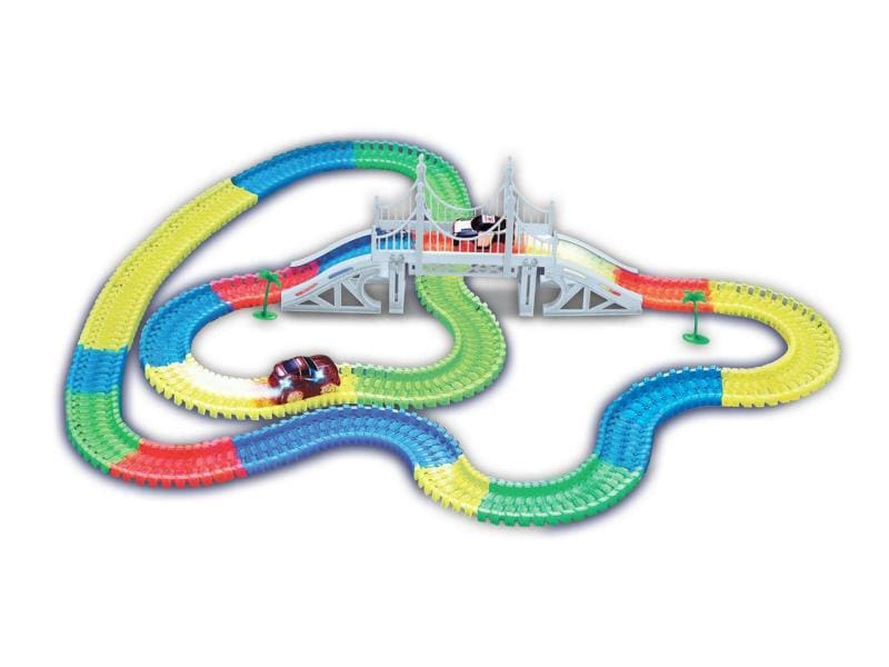 Amewi Magic Traxx Bahn Mega Set mit Brücke Schienenset mit Brücke und zwei Rennwagen