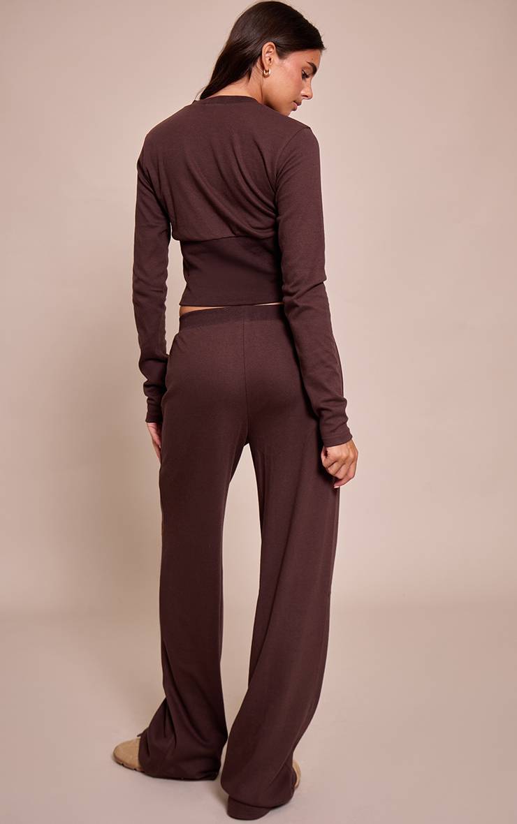 Marron Foncé Pantalon Large Super Doux Ensemble Coordonné