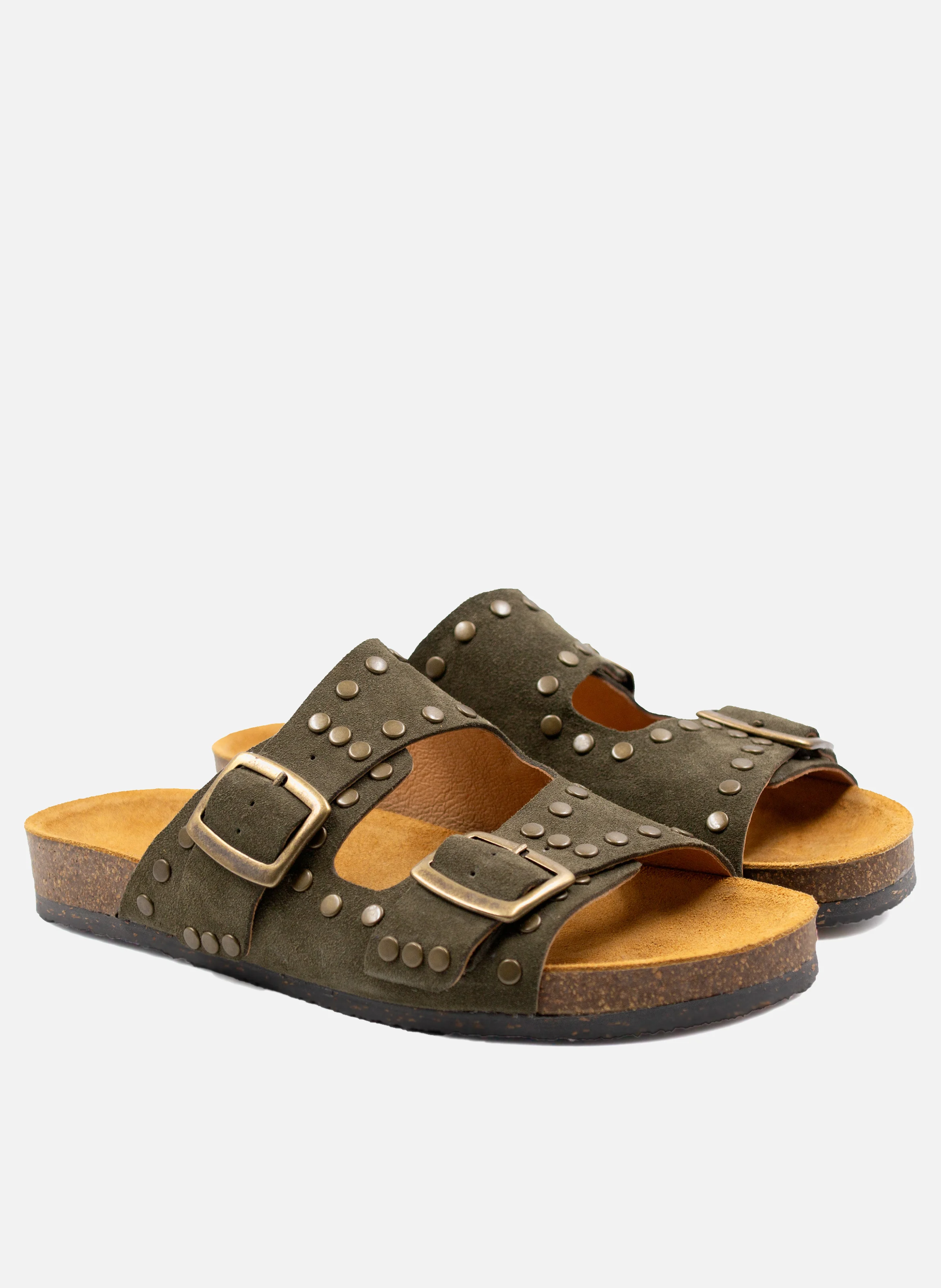 Mules liège clous cuir daim | Vert