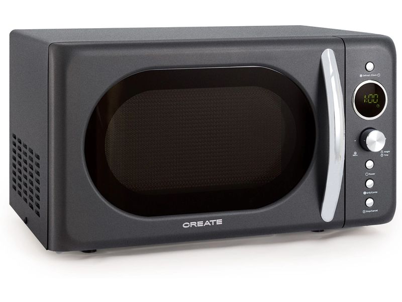 Create Mikrowelle Retro Schwarz Retro-Mikrowelle mit Grill, Defrost und Autocook-Funktionen