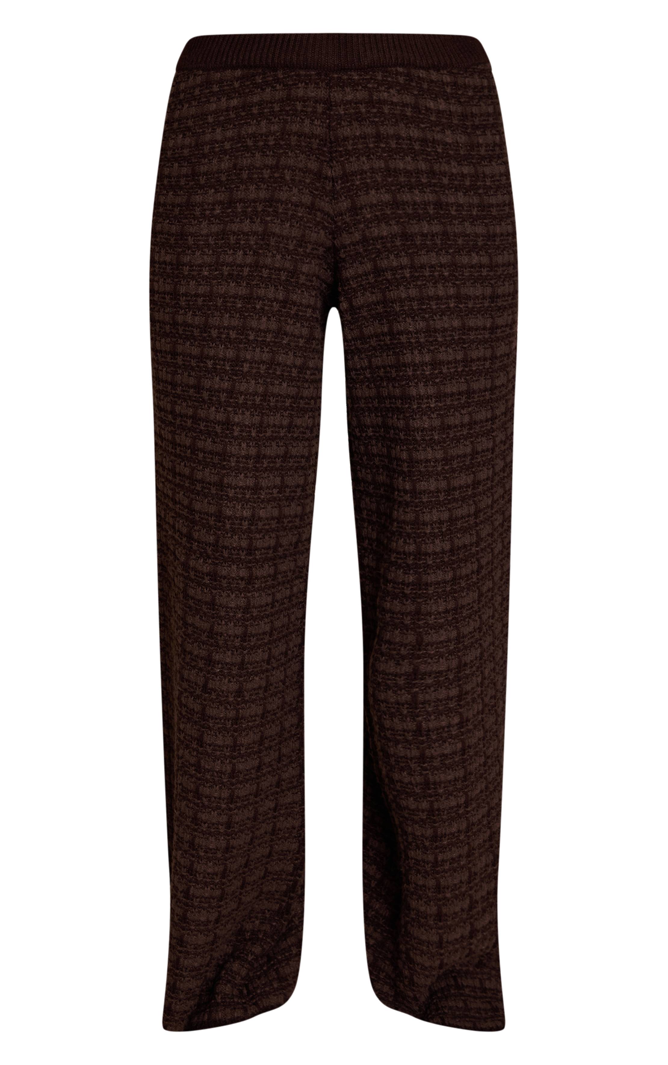 Chocolat Pantalon Large En Maille Bouclée