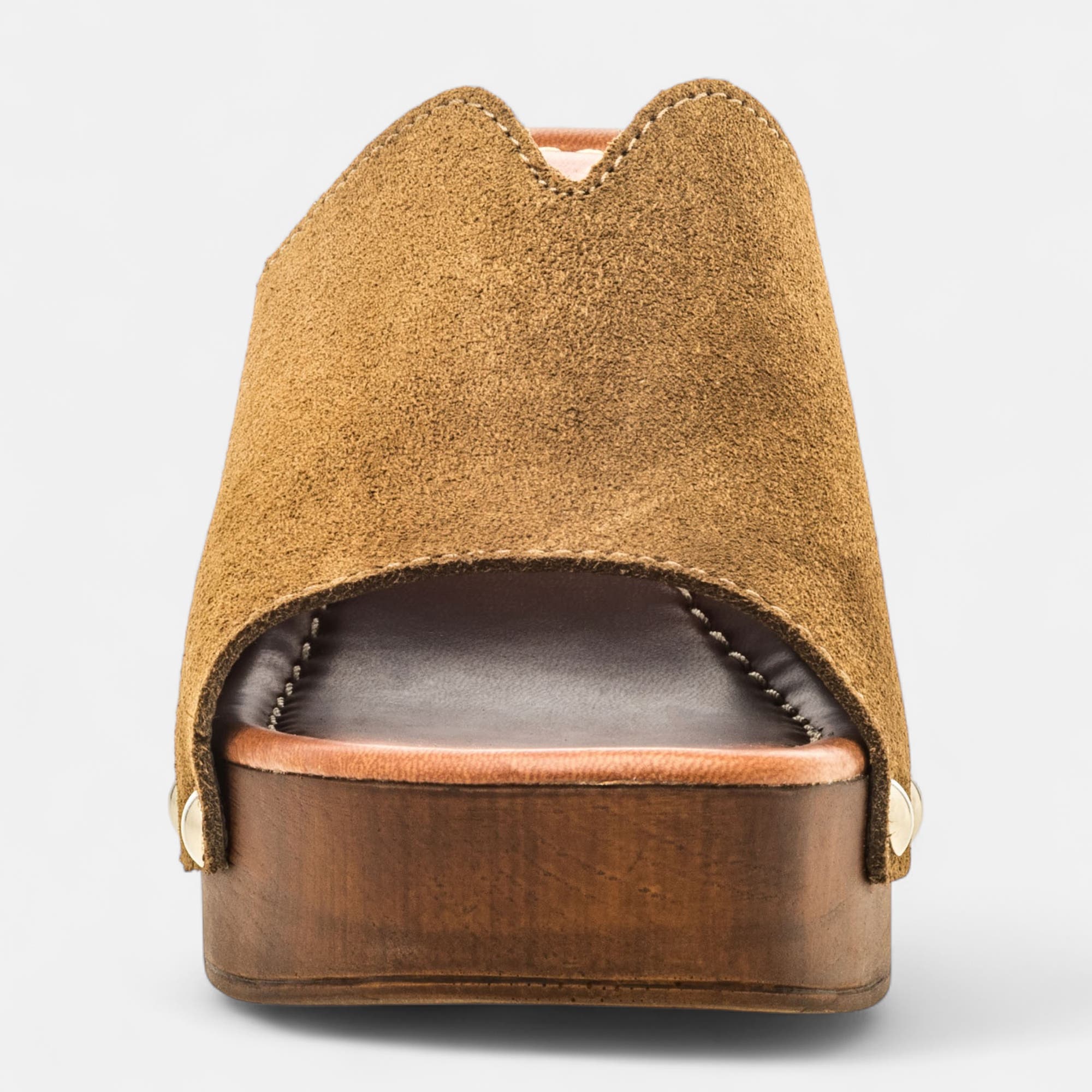 Chaussures semelle bois à talon Femme en cuir kaki