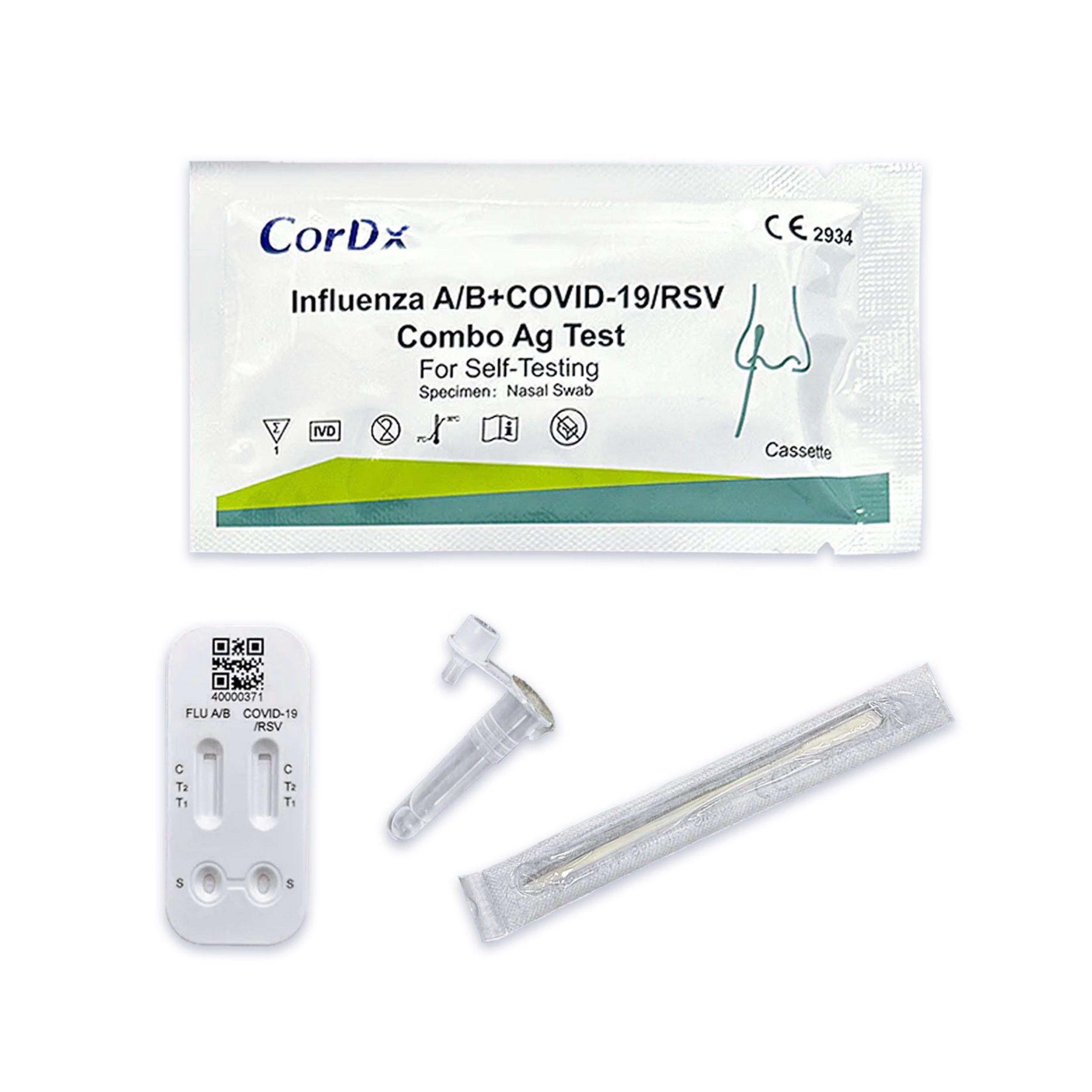 4 in 1 CorDx Kombi + Influenza A + B RSV Viren + Corona COVID-19 Schnelltest + Gratis Desinfektion