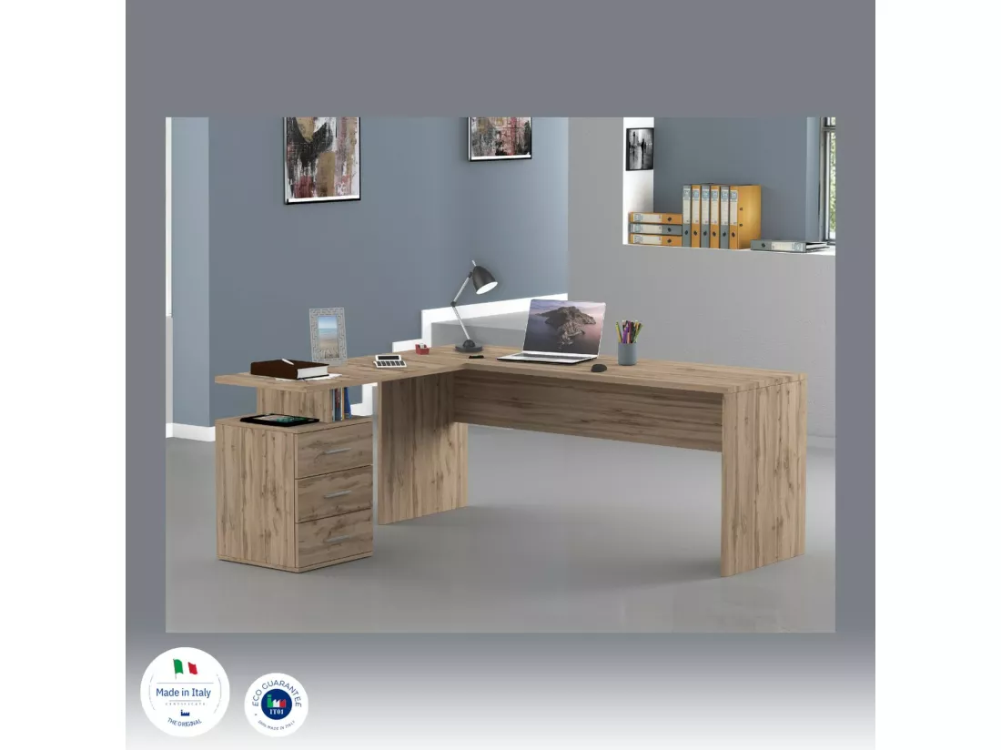 Mark Desk, Bureau PC d'angle, Table de bureau polyvalente, Bureau multi-positions peu encombrant, 100% Made in Italy, 160x60h75 cm, Chêne