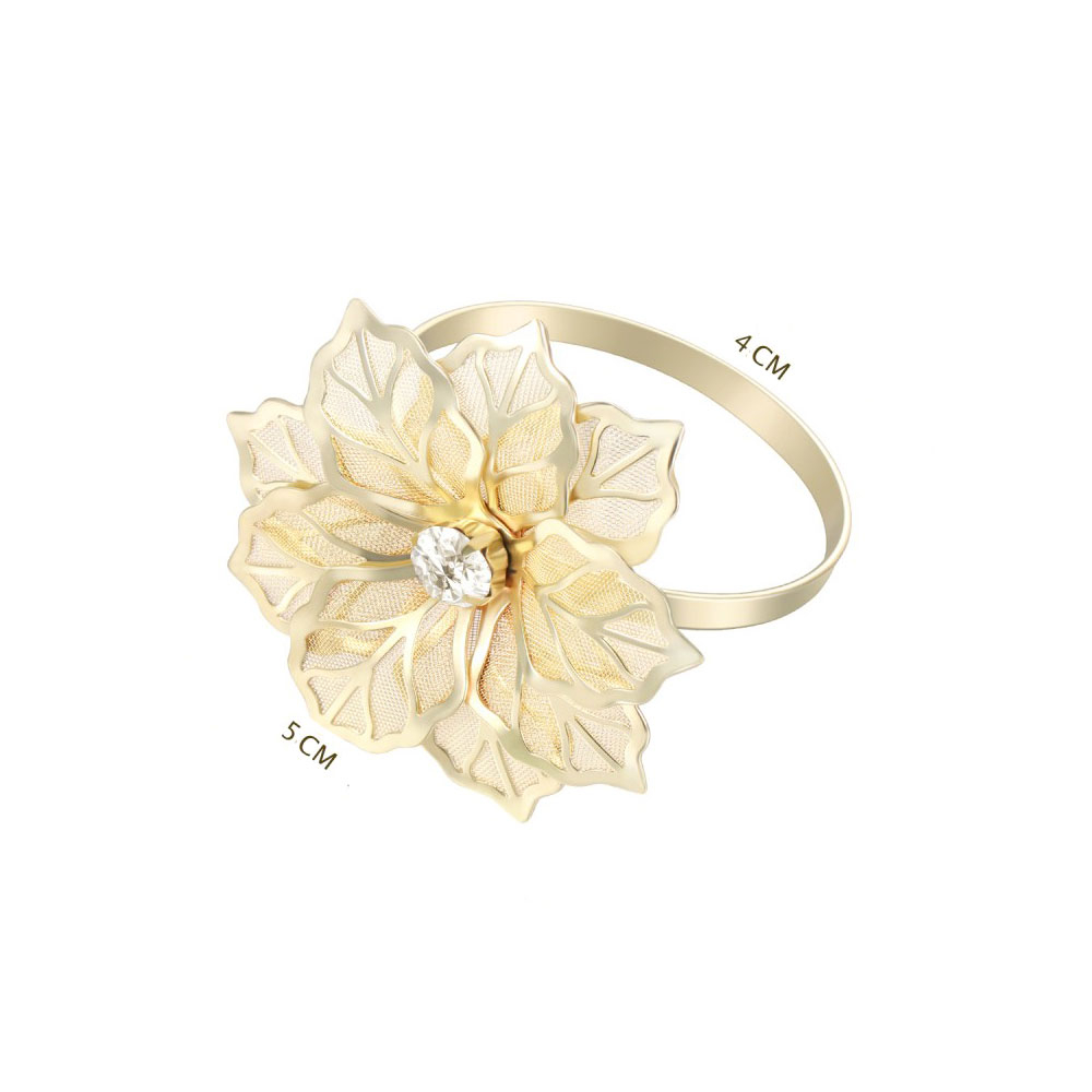(12er Set) Ø4cm Metall Serviettenring Tischdeko Strass Blumen Tuchhalterung - Gold