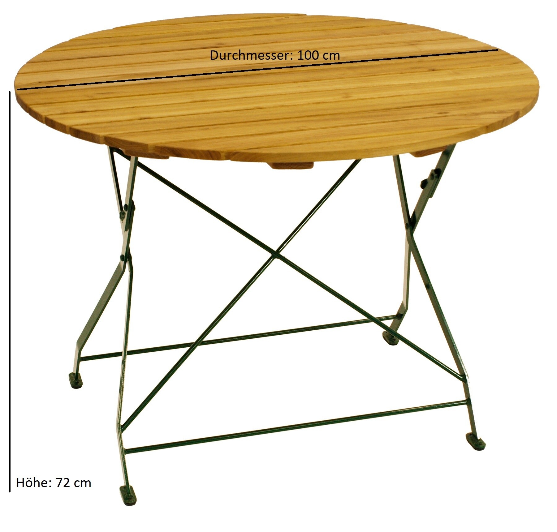 DEGAMO Kurgarten - Garnitur BAD TÖLZ 5-teilig (2x Stuhl, 2x Armlehnensessel, 1x Tisch 100cm rund), Flachstahl grün + Robinie, klappbar