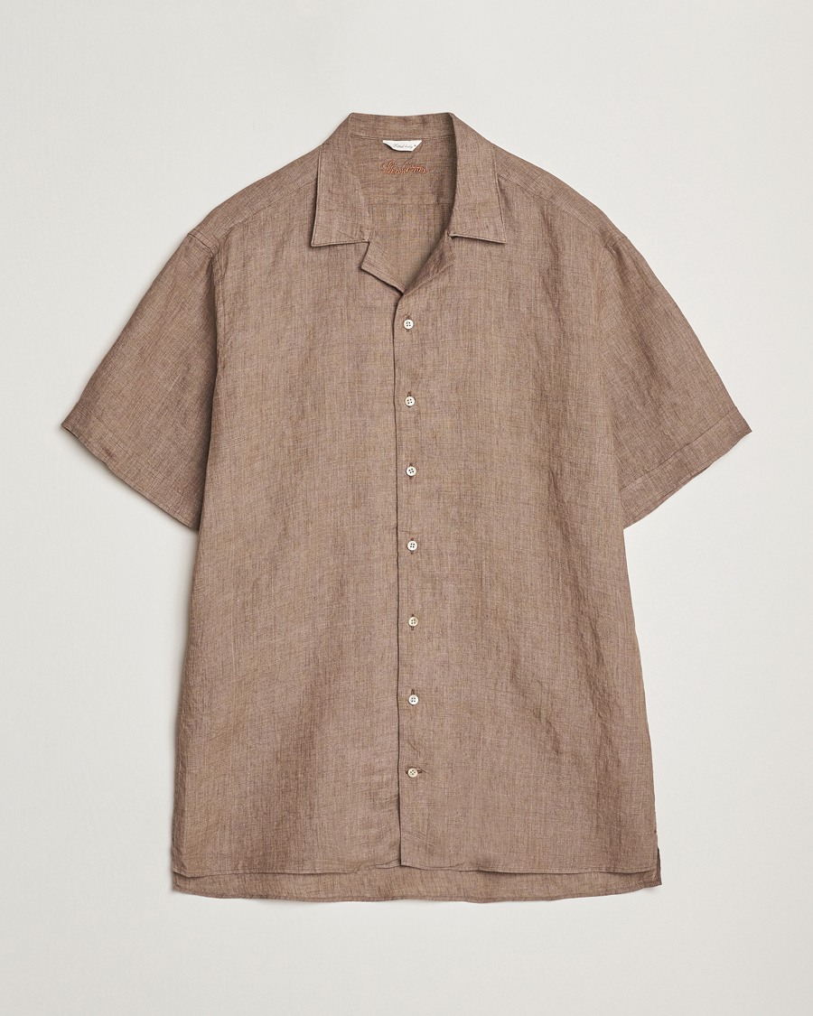 Stenströms Short Sleeve Linen Shirt Brown