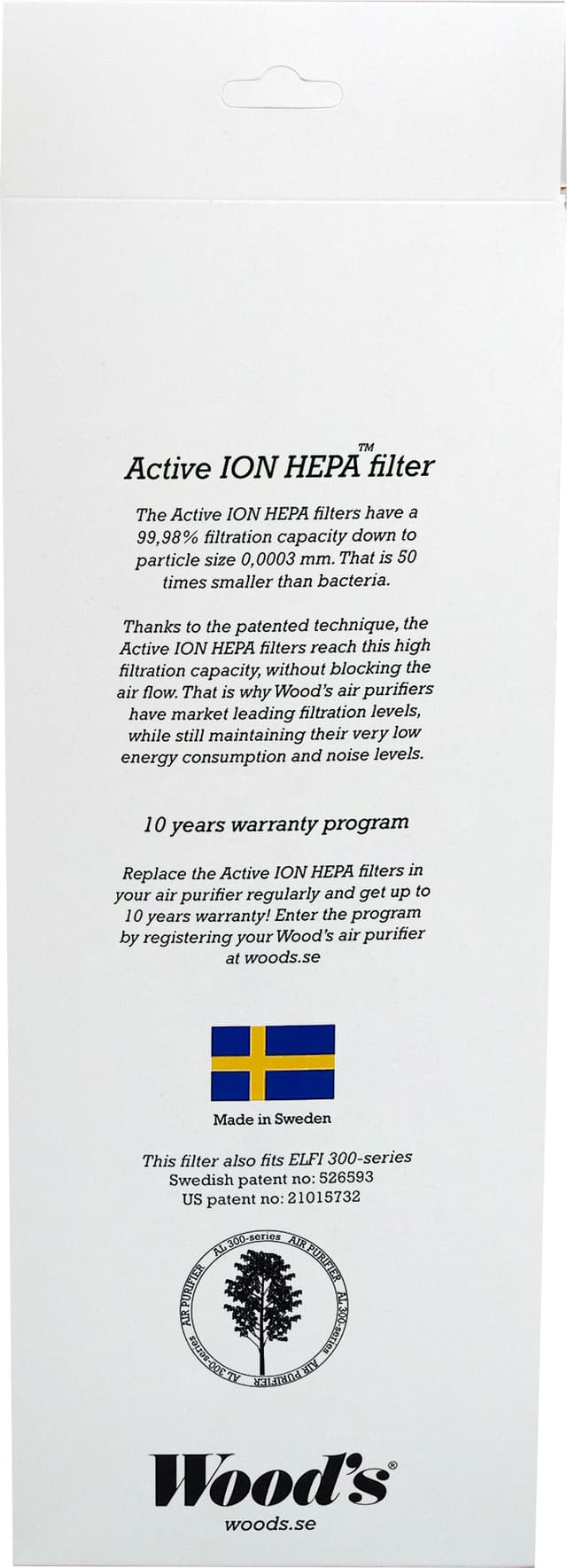 Woods Active ION HEPA filter til luftrenser WHE301