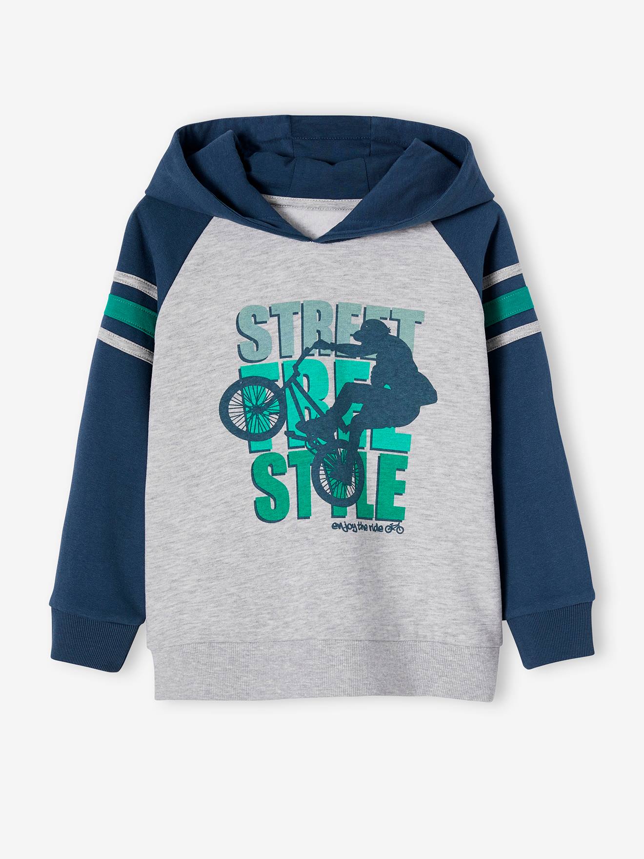 Moletom azul com estampa gráfica e mangas raglan para meninos