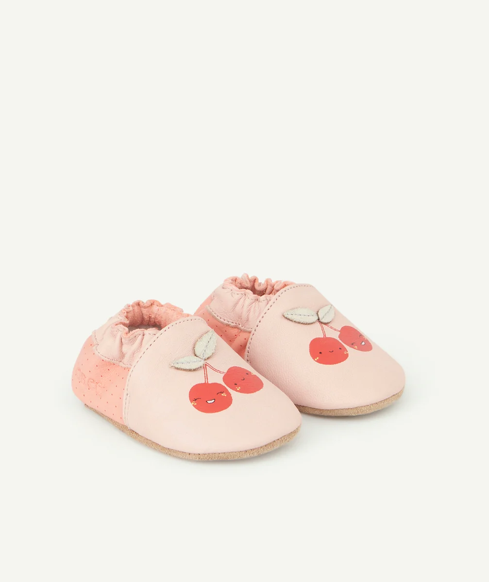 ROBEEZCHAUSSONS BÉBÉ ROSE EN CUIR AVEC CERISES